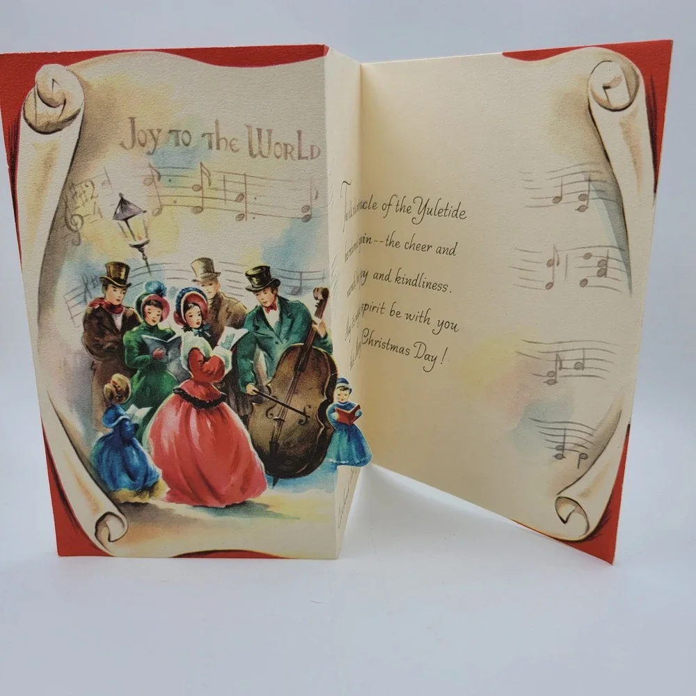 Vintage Christmas Card Joy‎ To The World Carols Made In USA